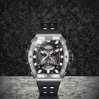 Montre mécanique automatique de luxe pour homme, boîtier en acier inoxydable, bracelet en caoutchouc, boîtier ovale, résistance à l'eau 3BAR, fermoir caché