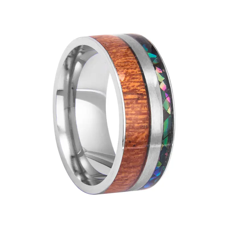 Anelli di legno in carburo di tungsteno con conchiglia di Abalone 8MM moda uomo titanio acciaio fidanzamento anello di nozze gioielli