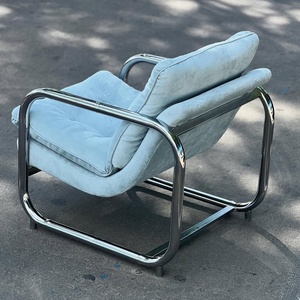 Fauteuil de salon de style <span class=keywords><strong>Bauhaus</strong></span> moderne, avec pieds en métal carrés, écologique, durable, dossier en tissu bleu glacier, pour hôtel, loisirs - Product Image 2