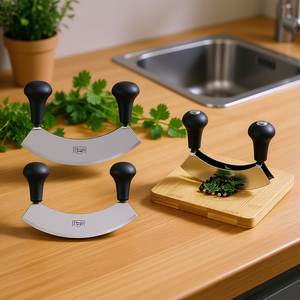 Tabla de cortar hierbas con cuchillo oscilante, juego de 2 piezas de acero inoxidable para uso en la cocina - Product Image 3