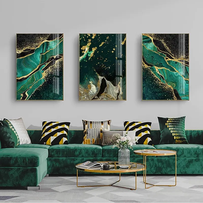 Golden Green Agate Luxury Abstract Line Print Wall Art Painting Modern Picture Living Room Decoration Wall Painting