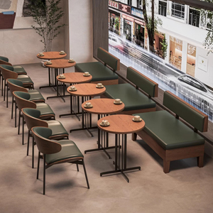 Conjunto de Mesa y Sillas de Madera Natural para Bistro, Solución de Asientos para Restaurantes Japoneses, Sofá Verde Bosque - Product Image 3