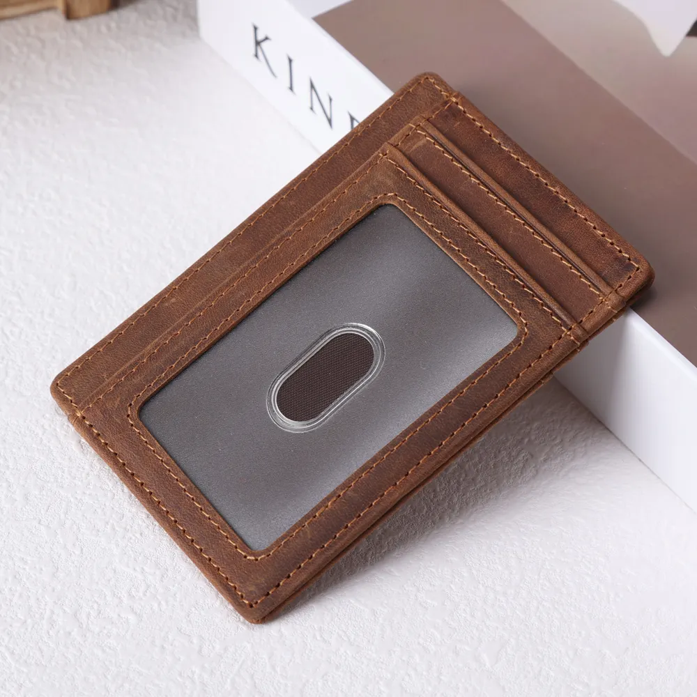 Custom Color Logo Genuine Leather Men Women Credit Card Holder Wallet Pocket Minimalist Slim Cardholder Wallet