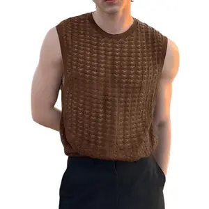Young Men Fashion Design Sleeveless Vest Summer See Through Knit T shirt