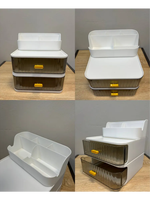 Organisateur de maquillage de bureau avec tiroir transparent, boîte de rangement empilable pour cosmétiques, idéal pour la coiffeuse