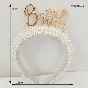 Diadema de Perlas para Novia, Letra Metálica Plateada y Dorada, Accesorio para el Cabello de Novia, Tocado para Mujer, Otoño 2023 - Product Image 2