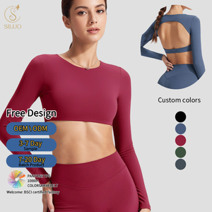 Haut de yoga moulant à manches longues pour <span class=keywords><strong>femme</strong></span>, respirant, avec soutien-gorge intégré sexy <span class=keywords><strong>dos</strong></span> nu, coupe ajustée, couleur unie, idéal pour la gym - Product Image 2