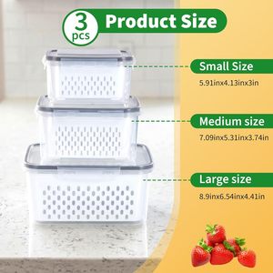 Stapelbare Plastik-Aufbewahrungsbox mit Gemüsefilter und Obst-Frischhaltebox für Kühlschrank BPA-frei Lebensmittelecht - Product Image 3