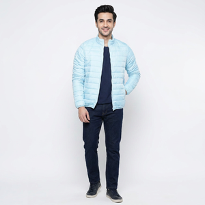 Customizable Best Quality <b>Long</b> Sleeves Sky Blue Color Zipper Puffer <b>Jacket</b> Available for <b>Men</b> in Best Selling Prices - Product Image 1