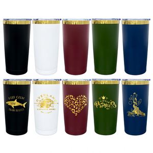 แก้วกาแฟแบบพกพาขนาด 20 ออนซ์ สีทองเคลือบผิวด้วยผงสีทอง ผนังสองชั้น ทำจากสแตนเลสสตีล เหมาะสำหรับงานเลเซอร์ - Product Image 1