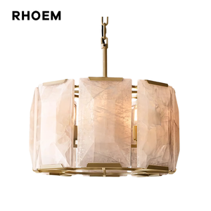 Lustre rond en calcite RHOEM RH Harlow, prismes de calcite facettés, lustre en albâtre pour salon, design de luxe personnalisé - Product Image 1