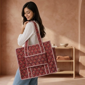 High Quality Quilted Cotton Tote <b>Bag</b> Lightweight Zipper Shoulder Handbag <b>Foldable</b> Carryall for <b>Shopping</b> Travel Daily Use - Product Image 3