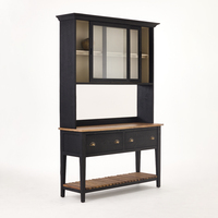 Vitrine contemporaine en pin, olivier et verre pleine hauteur avec 2 portes vitrées et 4 tiroirs de rangement