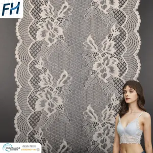 61032# OEM New Design Knitted Lingerie Dress Bridal Stretch Tulle 18.5 Cm Elastic Floral Spandex Nylon Lace Trim