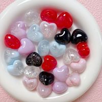Perles cœur gonflées en crème argentée scintillante avec revêtement UV, à trou droit, pour breloques de téléphone DIY, matériaux pour porte-clés et accessoires de bijoux