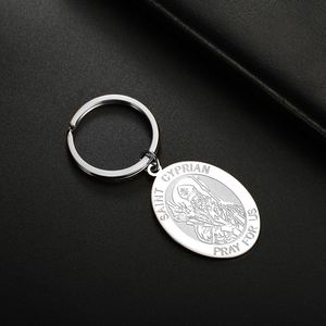 Llavero con Medalla de San Cipriano de Myshape, Amuleto de Protección Religioso Católico, Joyería de Acero Inoxidable de Michaelmas, África del Norte - Product Image 3