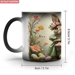 Heat Color Changing Ceramic <b>Mug</b> 11oz Frosted Black Magic Cup With <b>Easter</b> Bunny Design 2D Flat Painting - Product Image 1