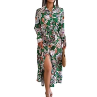 Robe chemise rétro européenne à col et liens au dos Printemps/Été 2026 pour le bureau et les vacances, Robe de soirée polyvalente pour femme