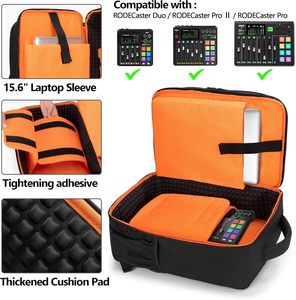 Sac de voyage pour table de mixage audio compatible avec <span class=keywords><strong>RODECaster</strong></span> <span class=keywords><strong>Pro</strong></span>, RC Duo, DJ Mixer Sac à dos avec de nombreuses poches pour microphones, - Product Image 2