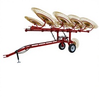 Râteau à herbe à roues motorisé à haute efficacité, tracté par tracteur agricole, à dents rétractables, pour débroussaillage