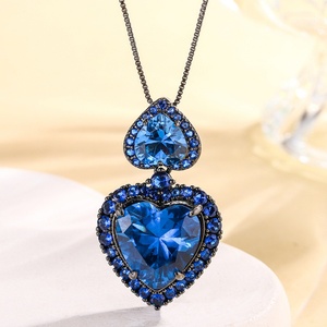 Fashion Eco-friendly Copper 15*15MM Cubic Zirconia Heart Shaped Black Gold Plated Jewelry <b>Set</b> for Women - Product Image 4