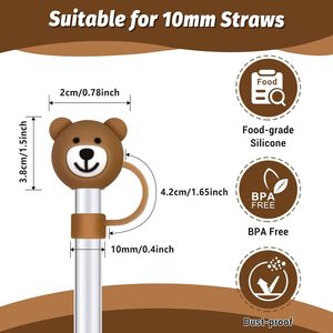 Protège-pailles en silicone/PVC de 10 mm, motif ours, multi-designs, avec protection anti-poussière pour gobelets de 30 et 40 oz - Product Image 2