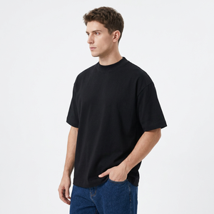 Custom 3D Puff Screen Printed Heavyweight <b>T</b> <b>Shirt</b> 300gsm Cotton Oversized Boxy High Collar Blank Tee for Men - Product Image 5