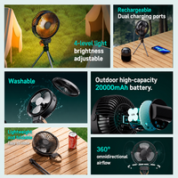 Ventilateur de camping extérieur K18, ventilateur de plafond portable pour tente avec lumière, rechargeable par USB, type suspendu et sur pied, ventilateur de camping extérieur sur trépied