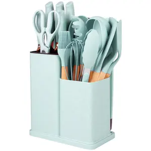 19 pièces accessoires d'ustensiles de cuisine couteau spatule antiadhésif ensemble d'ustensiles de cuisine en silicone avec manche en bois