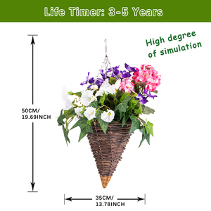 HL-56 घर की सजावट नकली फूल की टोकरी में कृत्रिम उव प्रतिरोधी फूलों की टोकरी में - Product Image 4