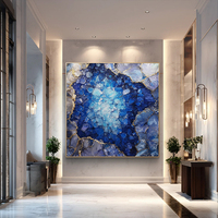 Peinture à l'huile abstraite personnalisée bleu vif et violet avec texture de pierres précieuses sur toile, art mural pour un intérieur moderne