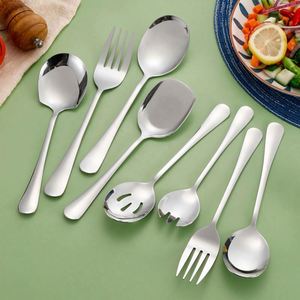 Large Stainless Steel Serving Spoon with Long Handle Kitchen Dinnerware <b>Set</b> Buffet Spoon Spatula Fork for Party Wedding - Product Image 3