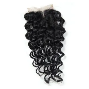 Factory Wholesale Top Quality 100% Human Hair Closure Deep Wave Raw Indian Hair 4x4 hd Lace Closure