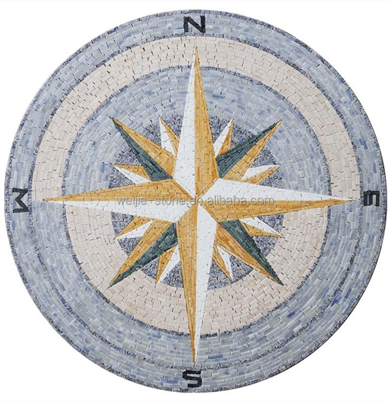 Marbre rosone 30 x 30 cm Rose des Vents mosaïque einleger Boussole carrelage Noir Blanc 039