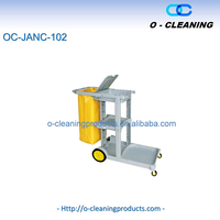 Chariot de nettoyage O-Cleaning à 3 étagères en plastique sur roulettes, chariot de ménage, chariot de service de nettoyage pour hôtel
