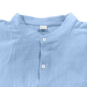 Chemise en lin à manches longues pour homme, col montant, couleur unie, style chinois décontracté, nouvelle collection, chemise boutonnée à manches complètes - Product Image 2
