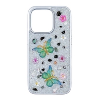 Coque de téléphone portable personnalisable en TPU+PC avec design 3D de luxe, motif papillon, 6 couleurs, procédé de strass thermocollants pour iPhone 14