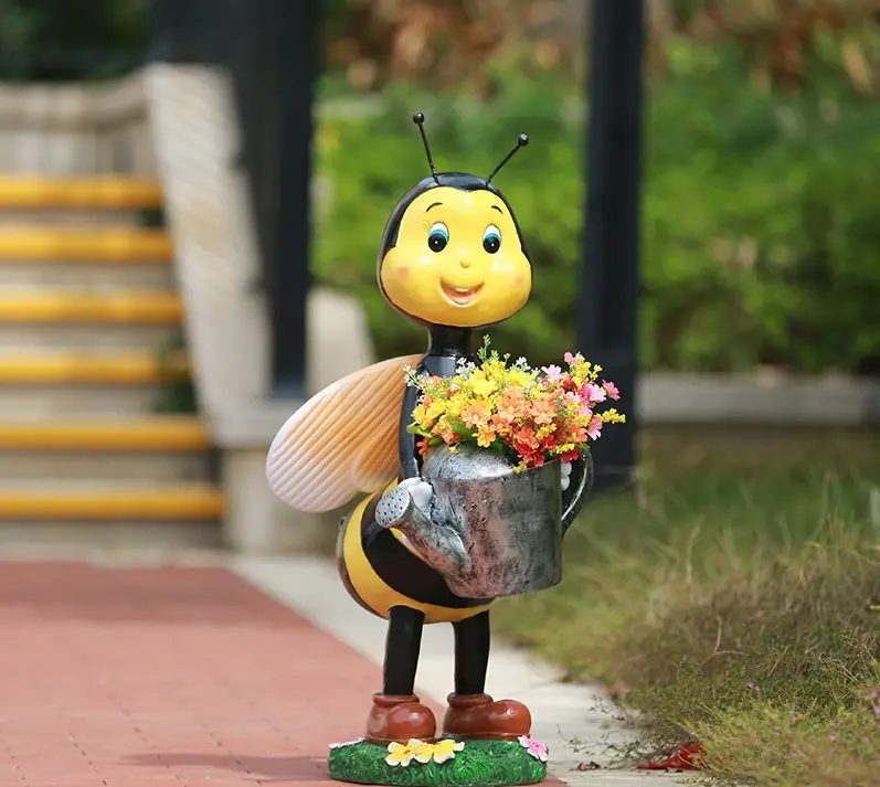 Patung Buatan Tangan Berdiri Besar Bahan Serat Kaca Lucu Patung Lebah Hewan Jalan Dekorasi Seni Patung Menciptakan Kerumunan
