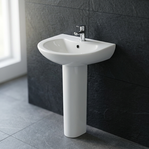 Ensemble de lavabo rectangulaire moderne en céramique avec piédestal complet pour salle de bain, sanitaires inclus - Product Image 6