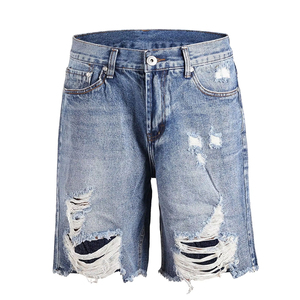 Short en <span class=keywords><strong>jean</strong></span> noir déchiré pour homme, coupe droite, style streetwear, fabrication professionnelle - Product Image 3