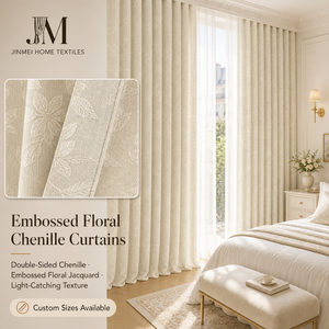 Cortina Opaca con Diseño Floral Personalizable, de Doble Cara, Jacquard Chenille, Color Crema Francés, Ecológica, 100% - Product Image 1