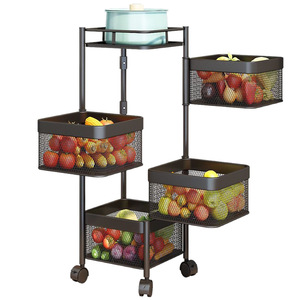 Kitchen Rotating <b>Storage</b> Rack 5 Tier Metal <b>Basket</b> Trolley With Wheels For Living Room Kitchen Toy Fruit Vegetable Organizer - Product Image 5