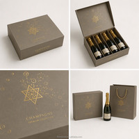 Boîte cadeau personnalisée pour 6 bouteilles de champagne, carton rigide, emballage premium pour six champagnes avec feuille d'or, vente en gros