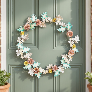 Rustic Handmade Metal Christmas Wreath With <b>Snowflakes</b> And Flowers Round <b>Decorative</b> Wreaths Unlit Single-piece Package - Product Image 2