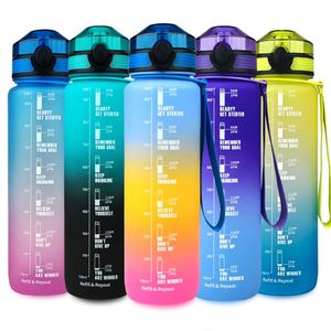 32oz Motivational Gradient BPA FREE GYM Fitness Sports Leakproof Wide Mouth Tritan Plastic Water <b>Bottle</b> with Time Marker - Product Image 2