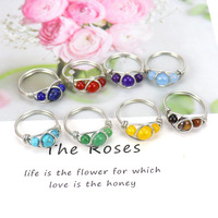 Bague ouverte multi-bandes en pierres précieuses naturelles, faite à la main, plaquée or, ajustable, pour femmes