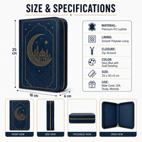 Étui personnalisé en cuir PU pour Coran, sac de transport pour Bible, housse de livre islamique gaufrée avec fermeture éclair