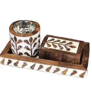 Caja Mubkhar con incrustaciones de hueso de madera especial con juego de bandejas Quemador Bakhoor Madkhan con bandeja para servir - Product Image 1