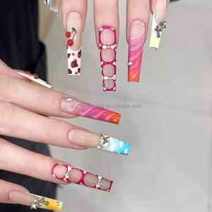 Ongles longs carrés vintage <span class=keywords><strong>marron</strong></span> ombré à pression, style punk, cloutés, en acrylique pour femmes - Product Image 3