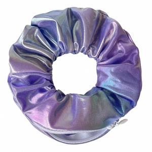 Rainbow Color Pu Leather Women and Girls-Zipper Hair Scrunchies With Hidden Pocket - Product Image 4